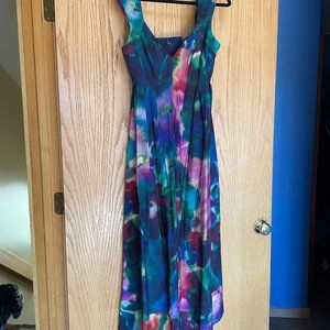 Anthropology Printed V-Neck Pleated A-Line Dress